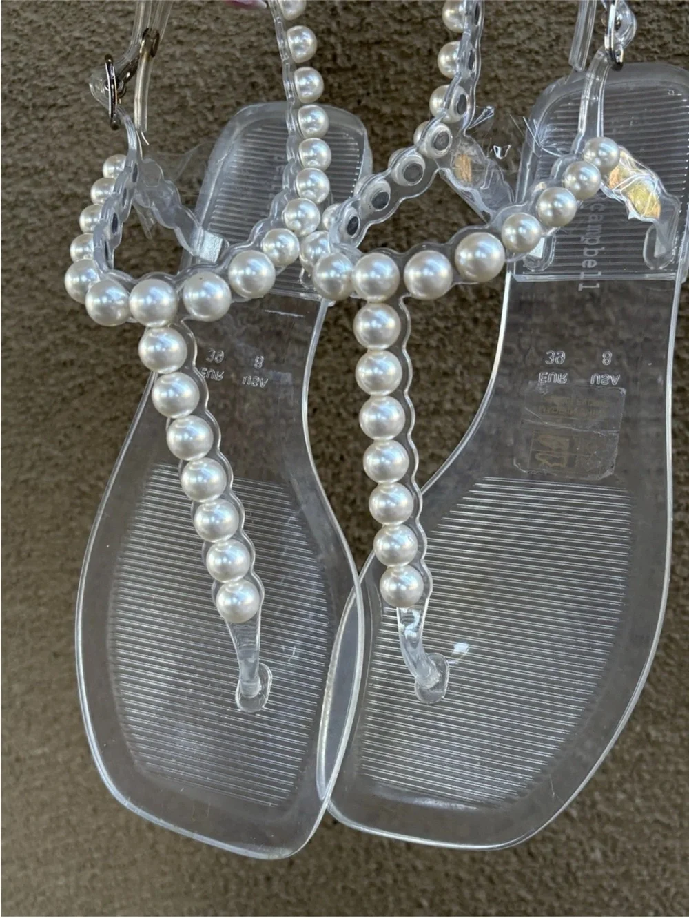 Jeffrey Campbell Pearlesque Clear Jelly Pearl Thong Sandals Size 8 Y2K Chic - Picture 7 of 14